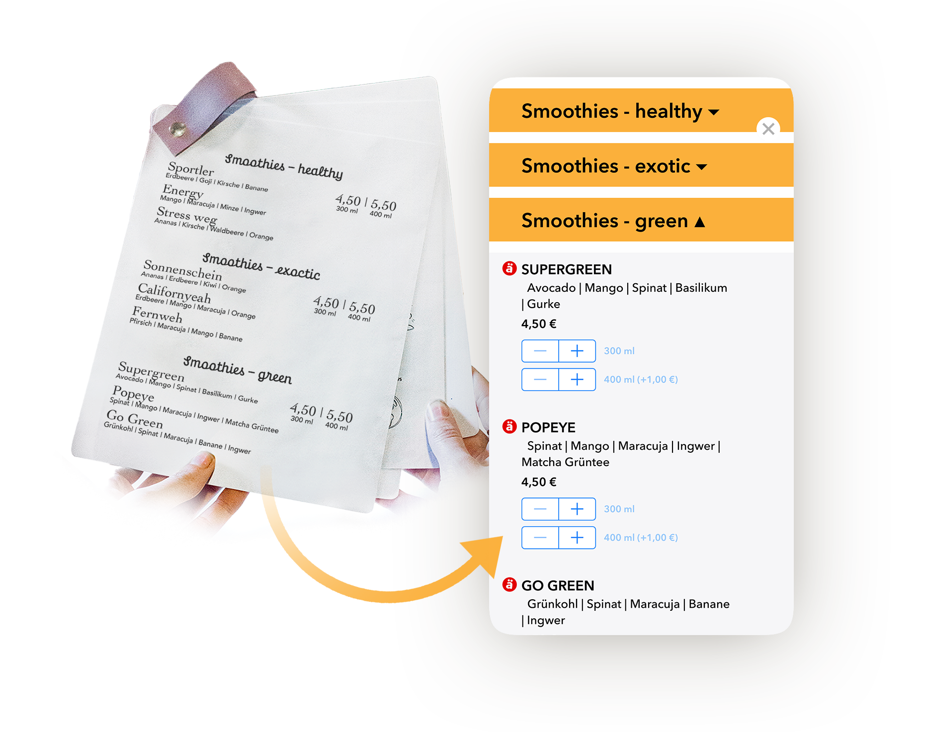 Speisekarte, die als digitale Version dargestellt wird
